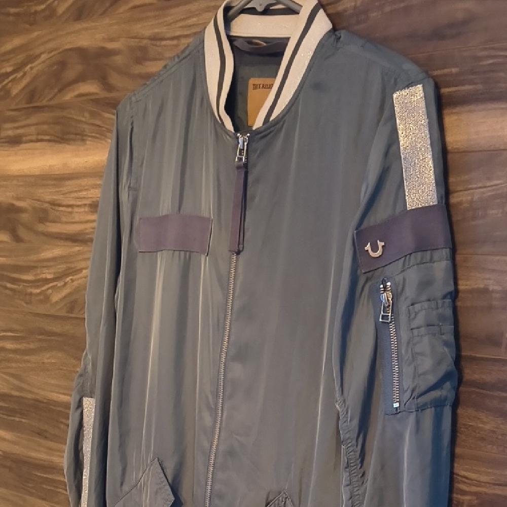 True Religion Women’s Long Bomber Jacket - Balsam Green - Size S - Picture 5 of 12